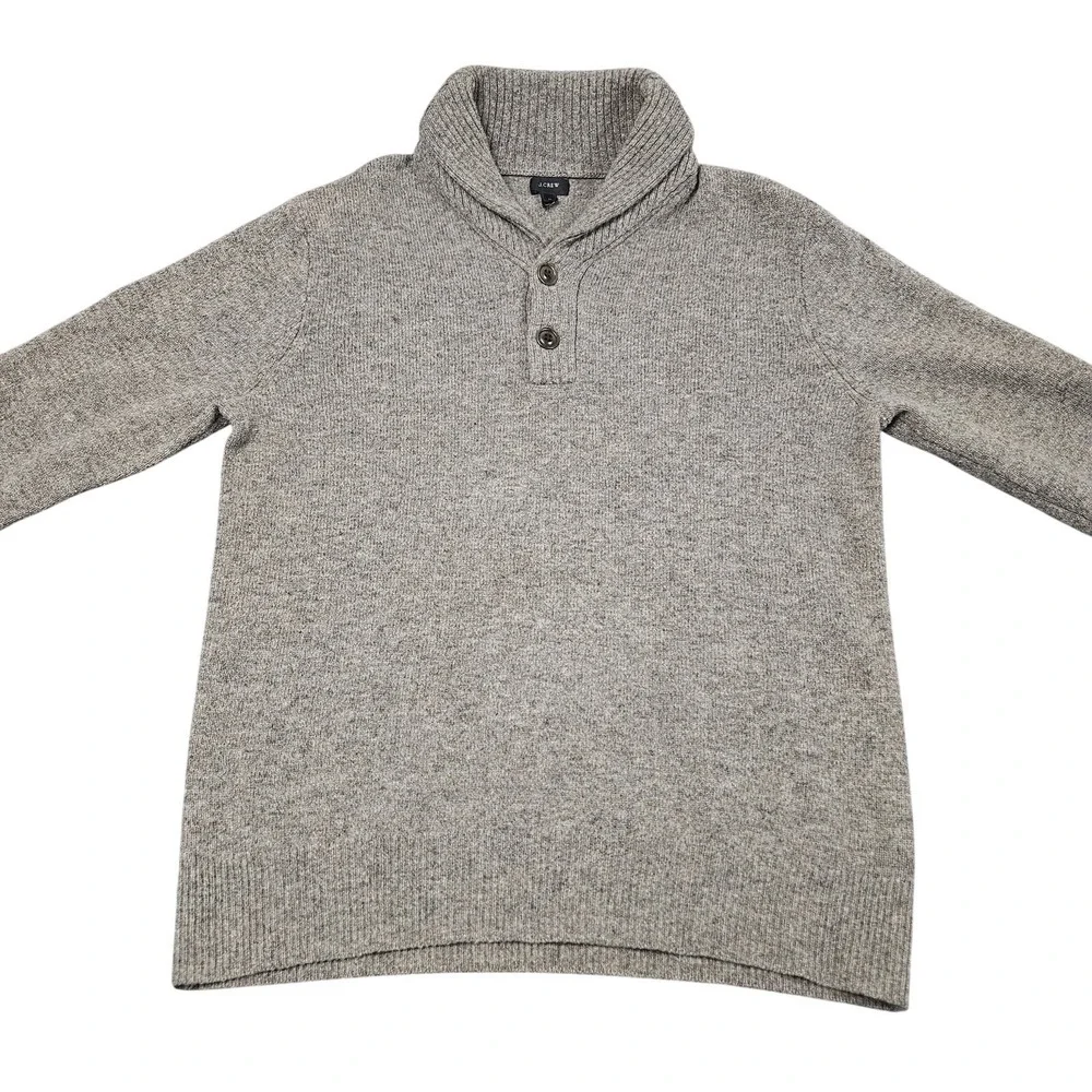 J.Crew Shawl Collar Sweater Mens Medium Brown 100% Lambswool‎ Pullover Classic